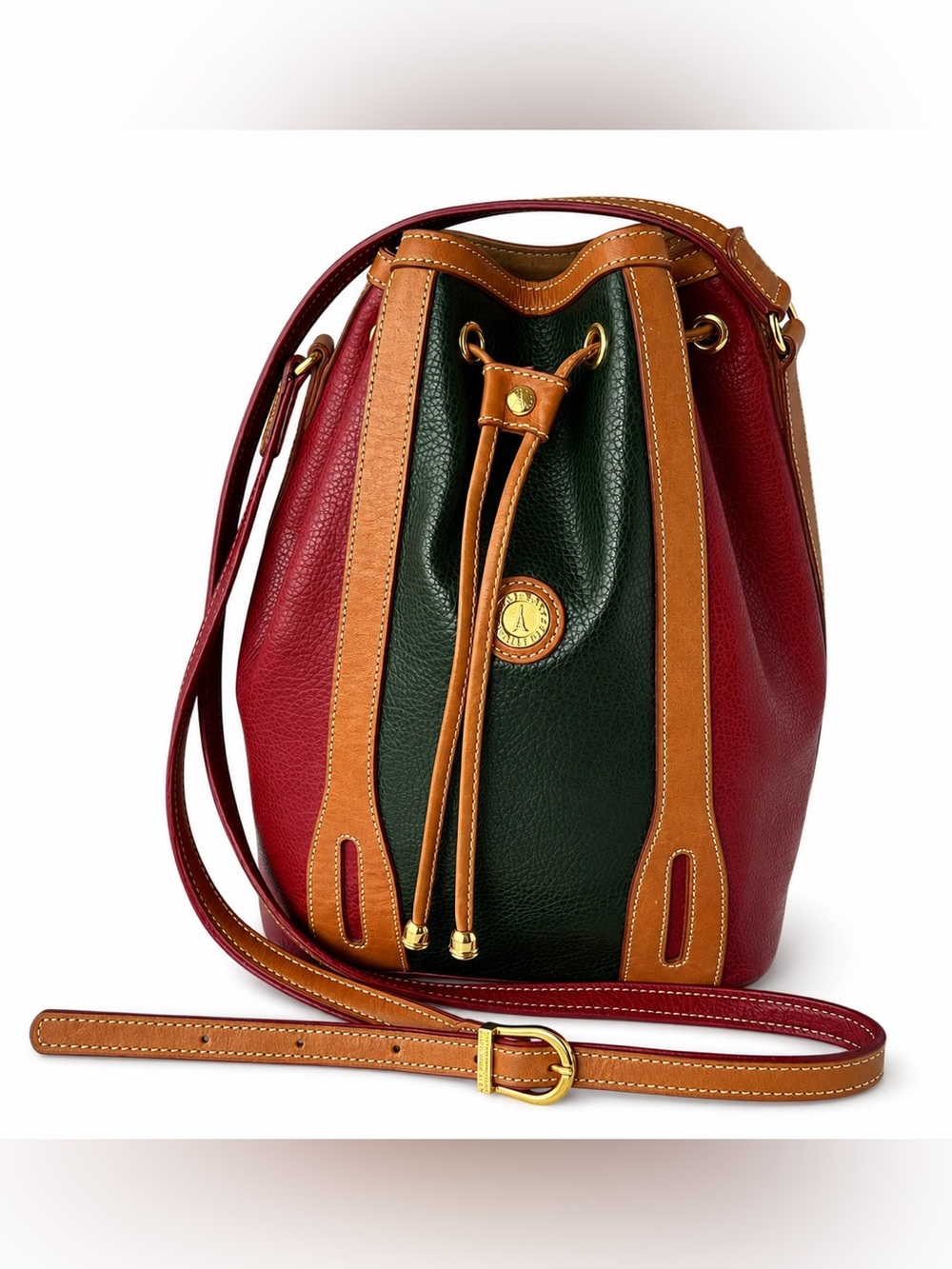 Vintage La Tour Eiffel Colorblock Leather Bucket Bag Crossbody Drawstring